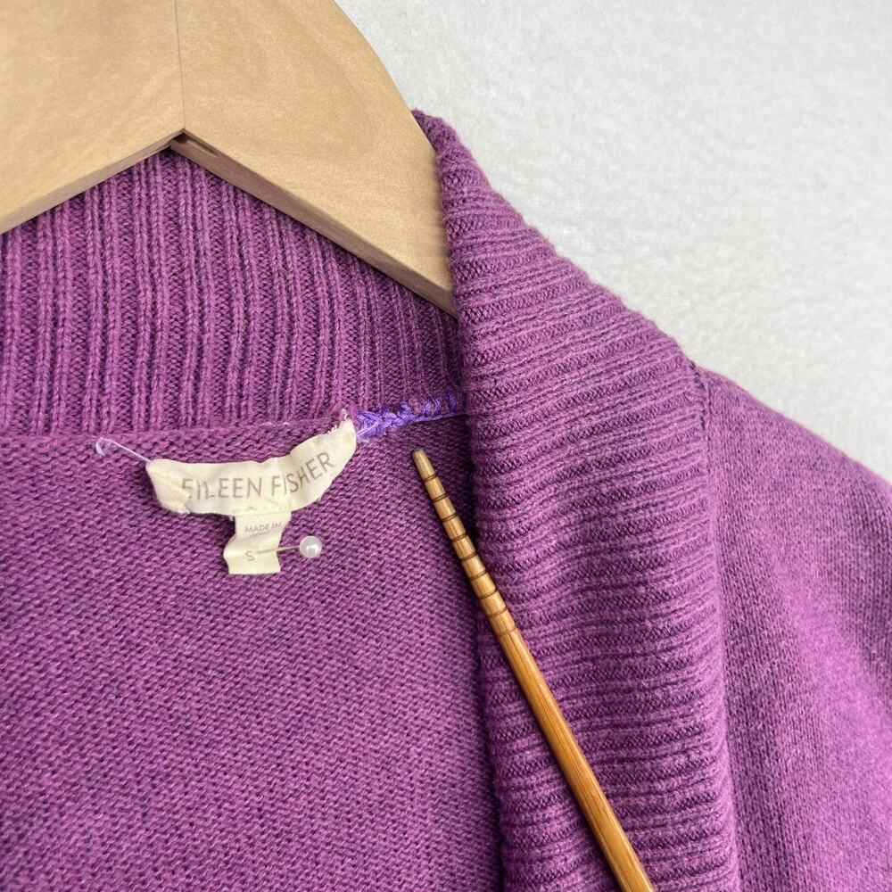 EILEEN FISHER Sweater S Organic Cotton Cardigan Open Front 3/4 Sleeve Purple - Picture 14 of 15